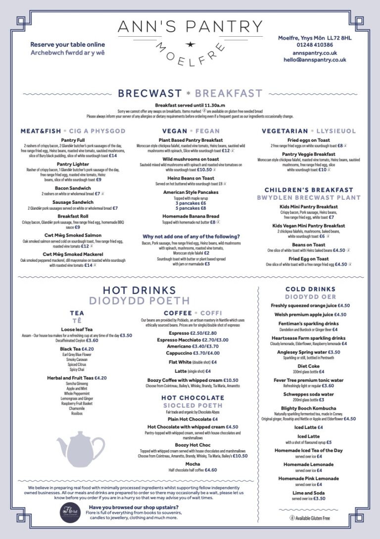 Bwydlen Brecwast Lunch Menu